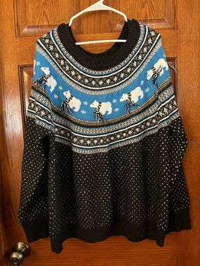 Holiday Time 2X Sparkly Winter Polar Bear  Pullover Fair Isle Sweater